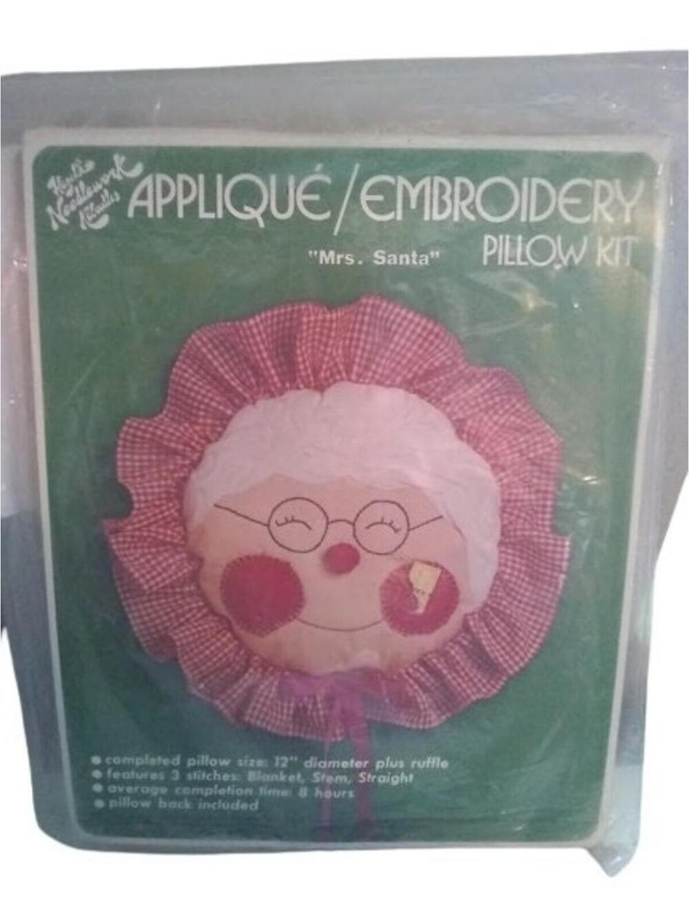 Hazel's Needlework Kaboodles Mrs Santa Applique Embroidery Pillow Kit Vintage